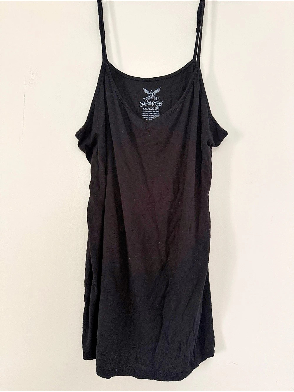 Faded Glory Spaghetti Strap Cami Tank Top Black Mini Dress